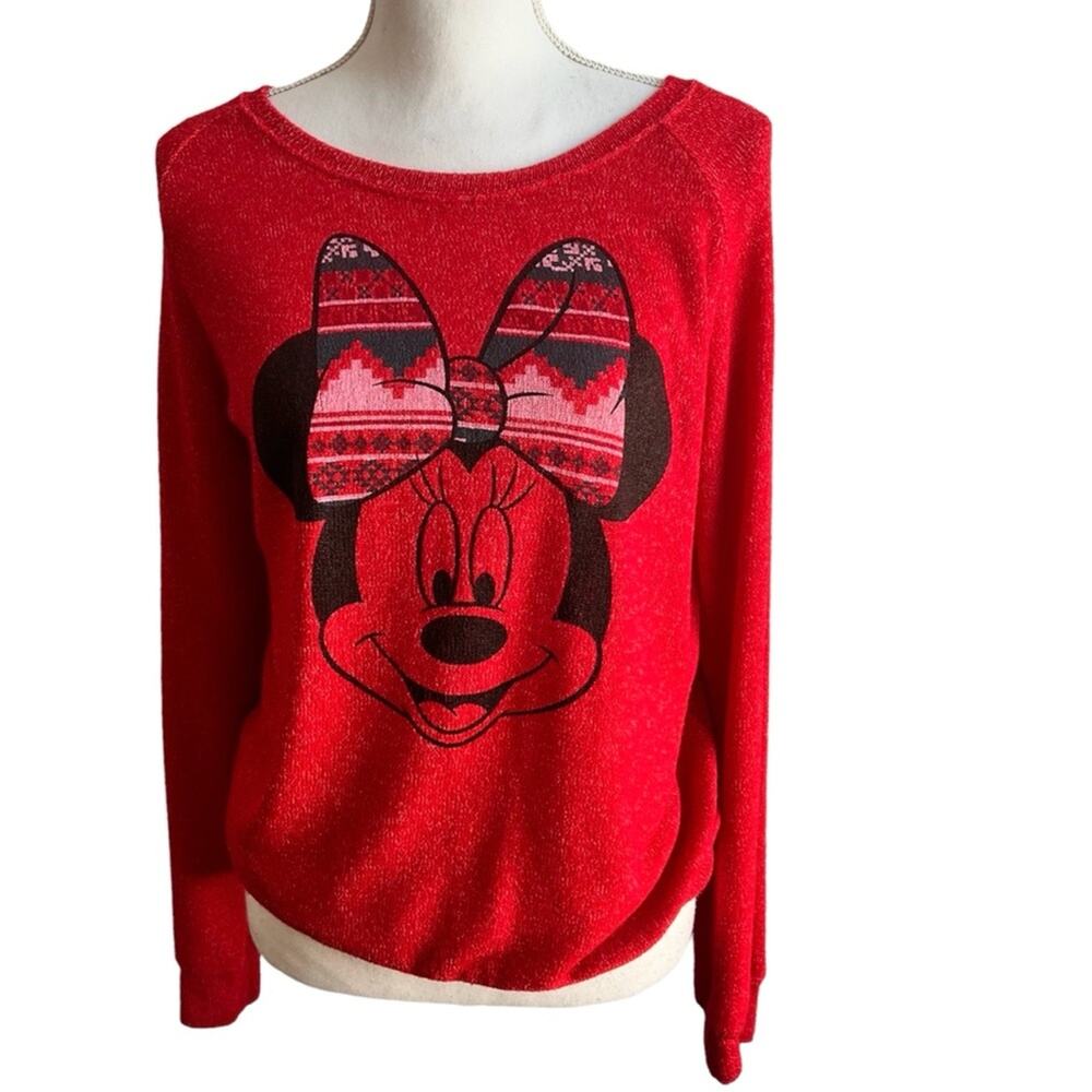 Disney Parks Minnie Mouse Red Long Sleeve Light Sweater Size Large